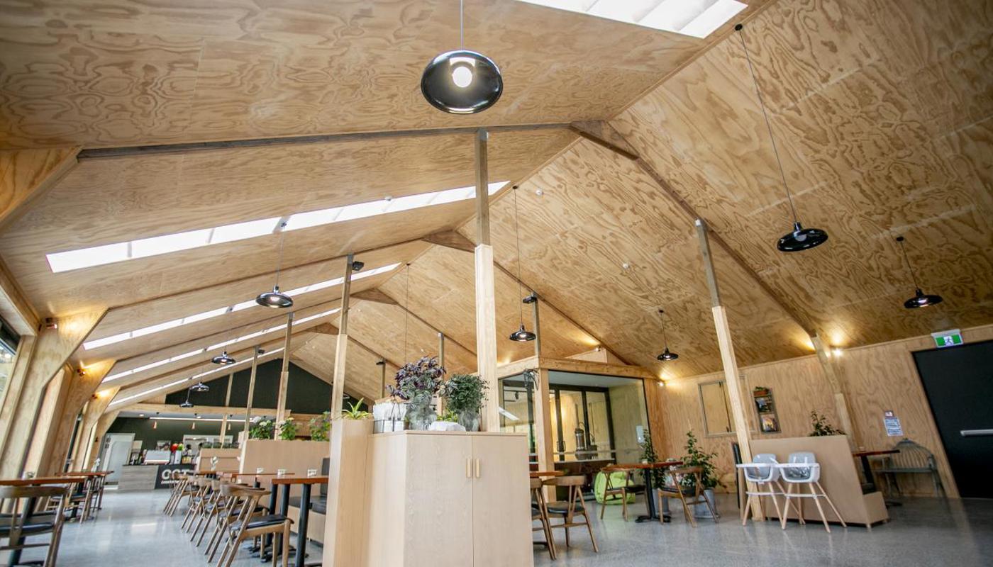 Farm cafe with indoor and outdoor playground for kids.