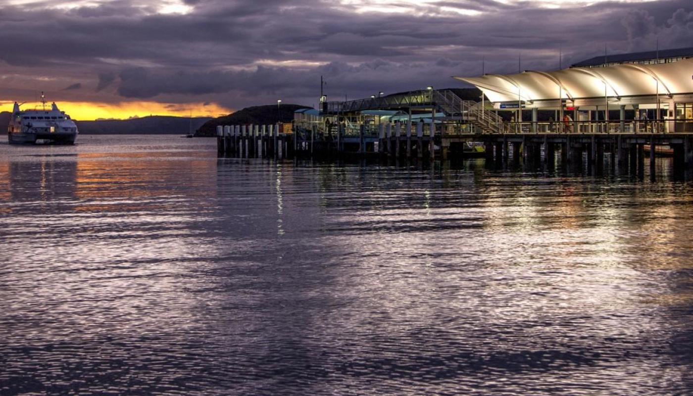 Matiatia wharf at sunset